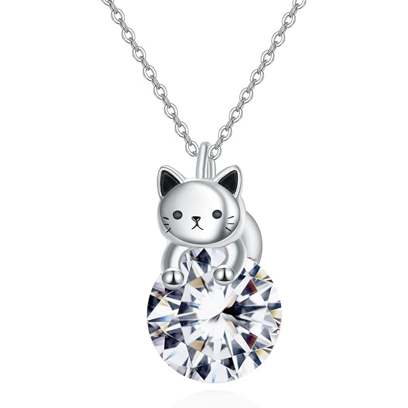 Cat Necklace with Birthstone 925 Sterling Silver Cat Pendant Necklace Gift for Women