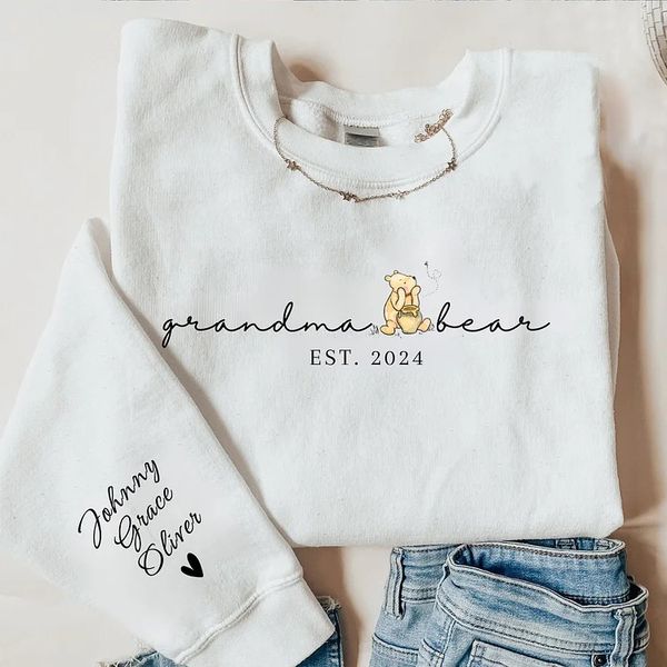Custom Mama Bear Shirt with Kid Name on Sleeve,Mothers Day Gift