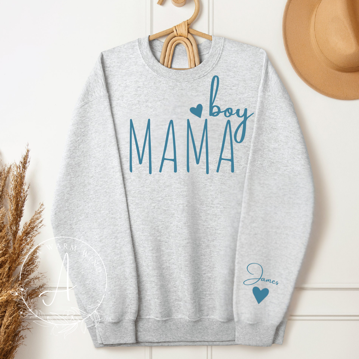 Custom Boy Mama Sweatshirt with Kid Name, Personalized Mom Of Boys Hoodie