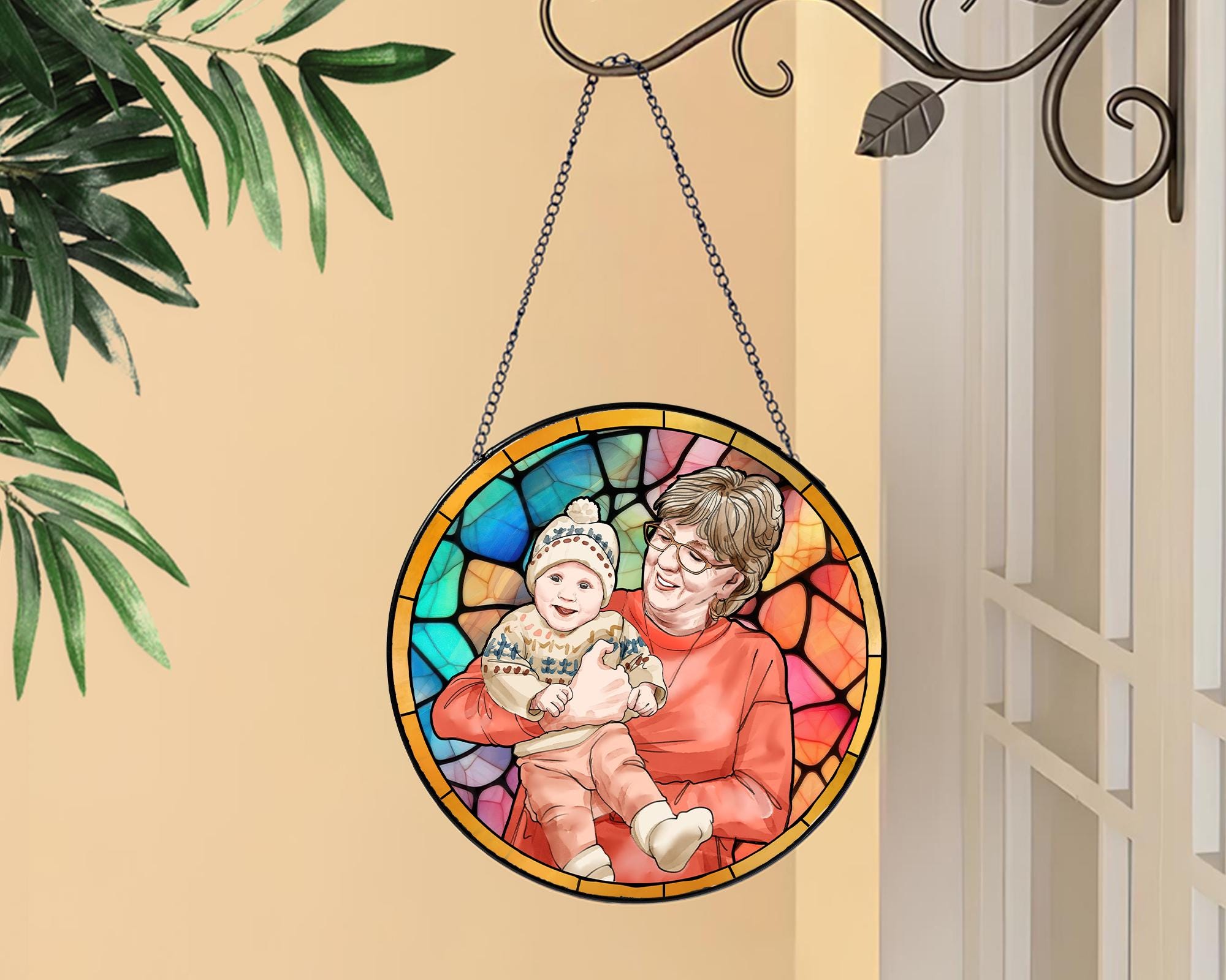 Personalized Grandma Portrait Suncatcher Window Hanging