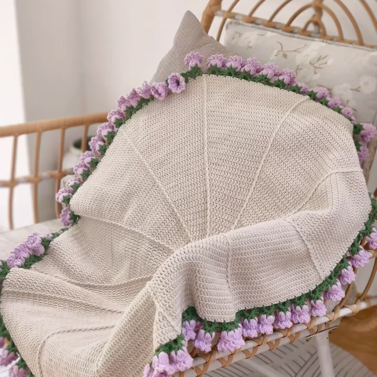 Hand-made Crochet Flower Bouquet Blanket，Sunflower Finished blanket，Rose Bouquet Finished Blanket ,lily of the valley Finished blanket,Wedding Gift，Valentine's Day Gifts