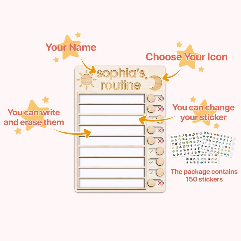 Kindlytoys Wooden Sliding Routine Chart, Chore List, Daily Checklist Board