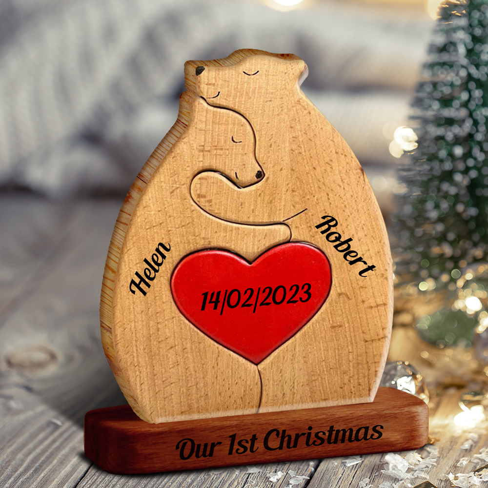 Personalized Wooden Bears Couple - Puzzle Wooden Bears Family - Wooden Pet Carvings