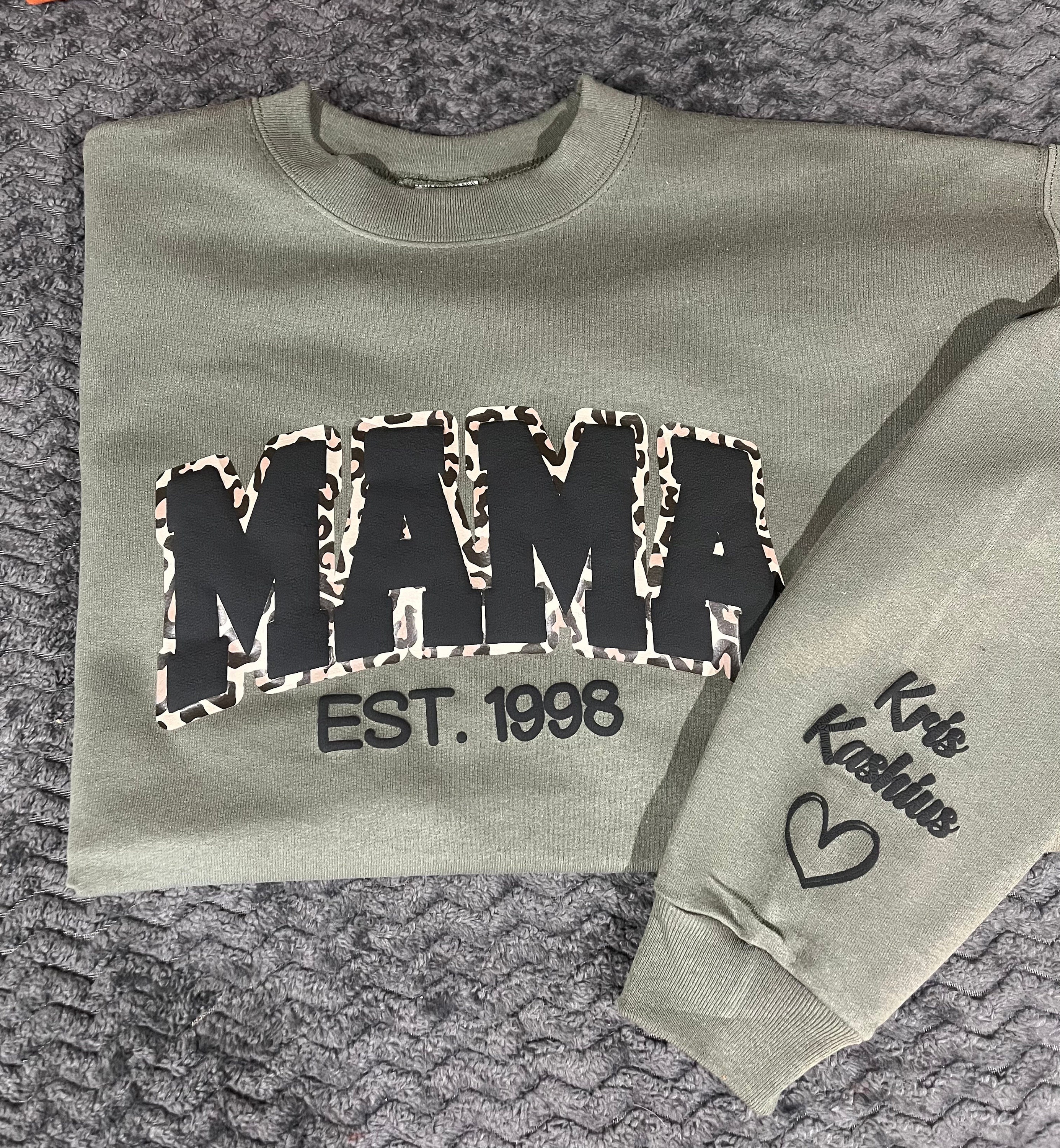 Mama Leopard Print Personalized Sweatshirt or Hoodie with Kids Name Sleeve Gift Sweatshirt New Mom Sweatshirts gift