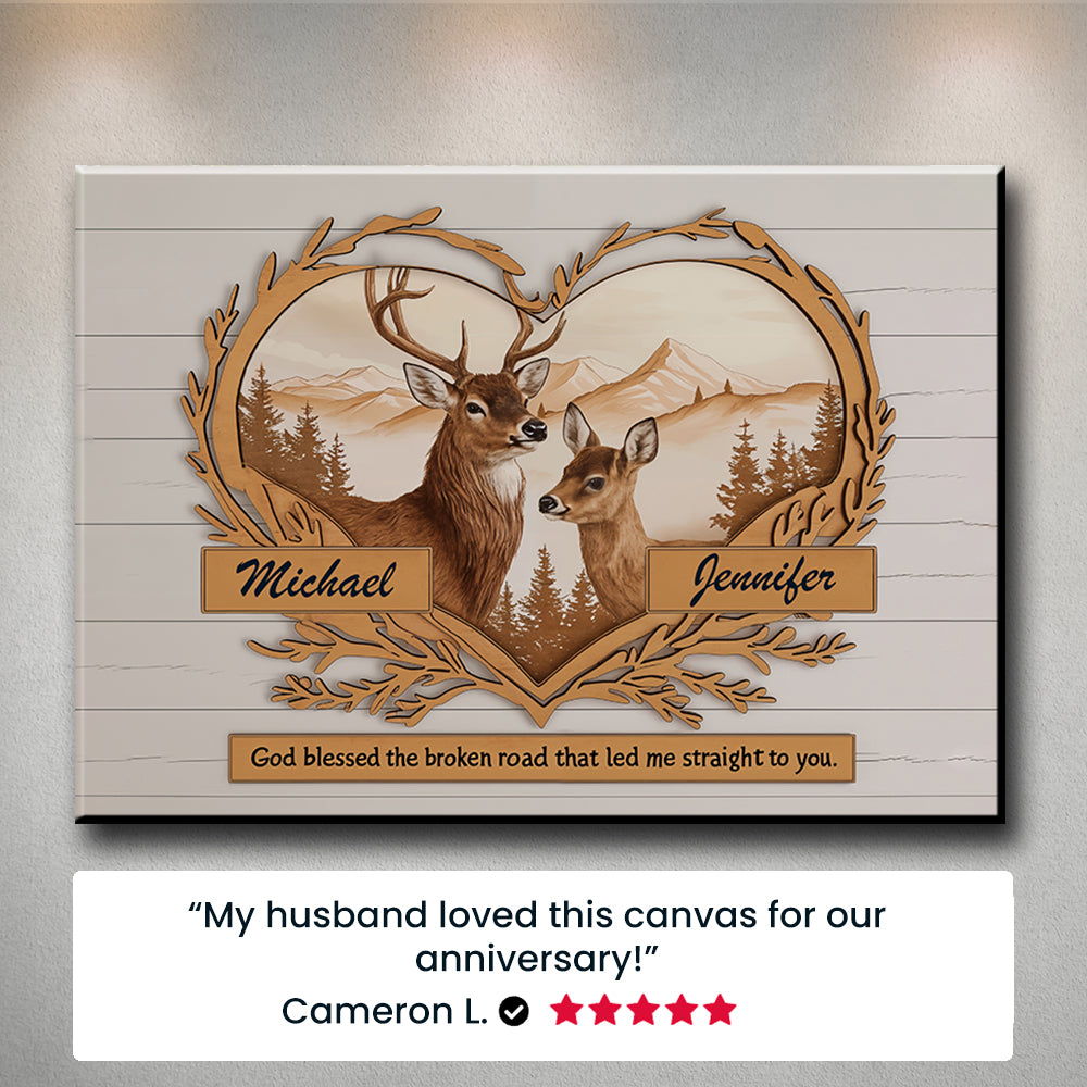 Deer Love Mountains 2 Names Premium Canvas