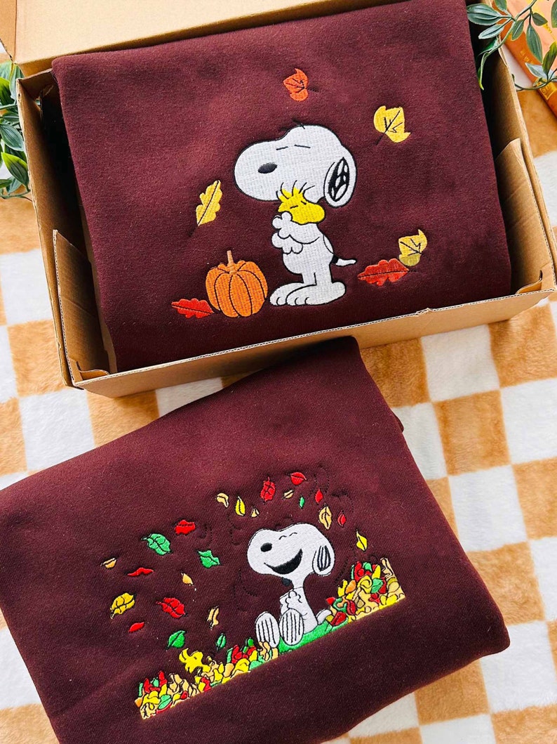 Vintage Embroidered Fall Sweatshirt Inspired Halloween Peanuts Snoopy Pumpkin