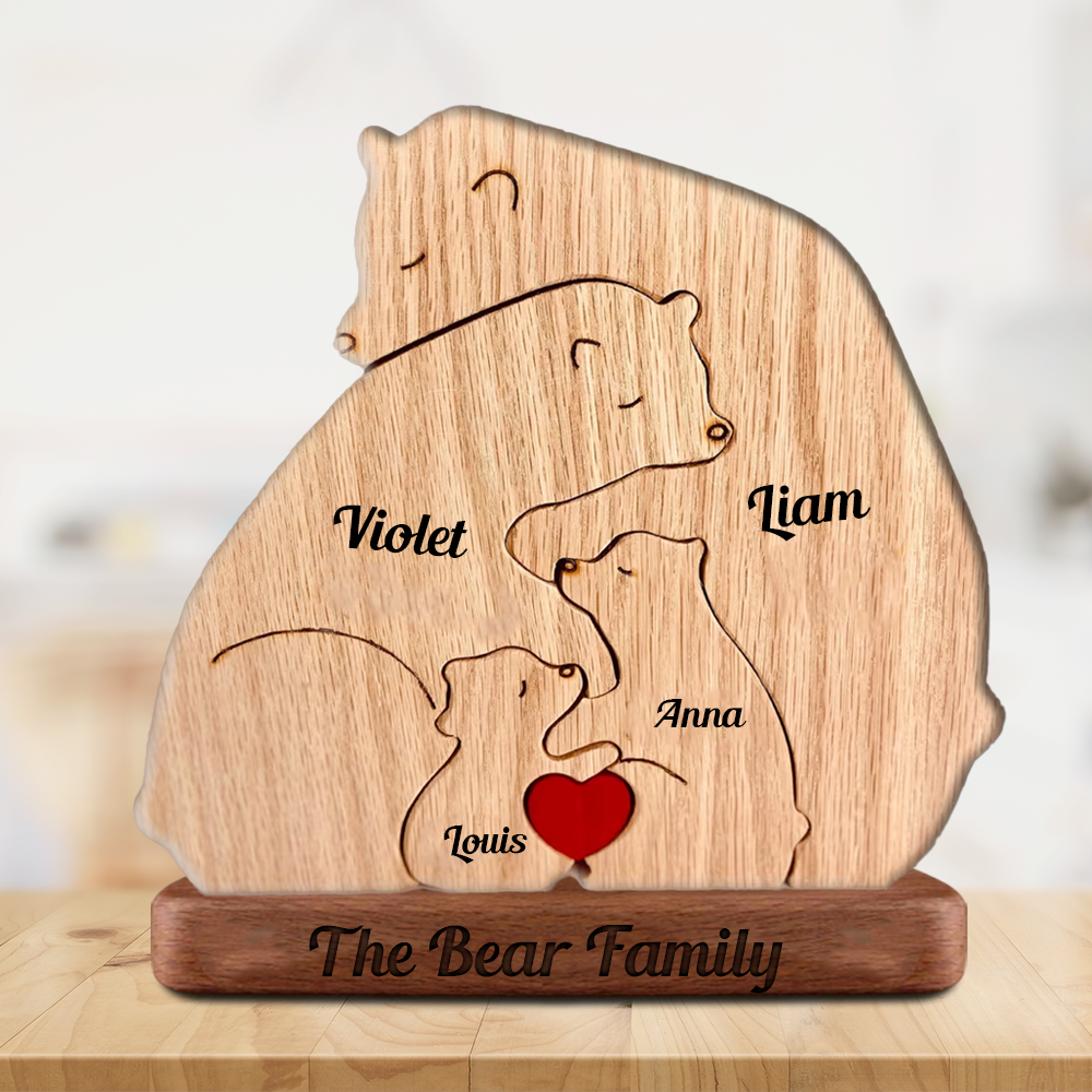 Lovely Bear Family Hugging In Cozy Season - Puzzle Wooden Bears Family - Wooden Pet Carvings