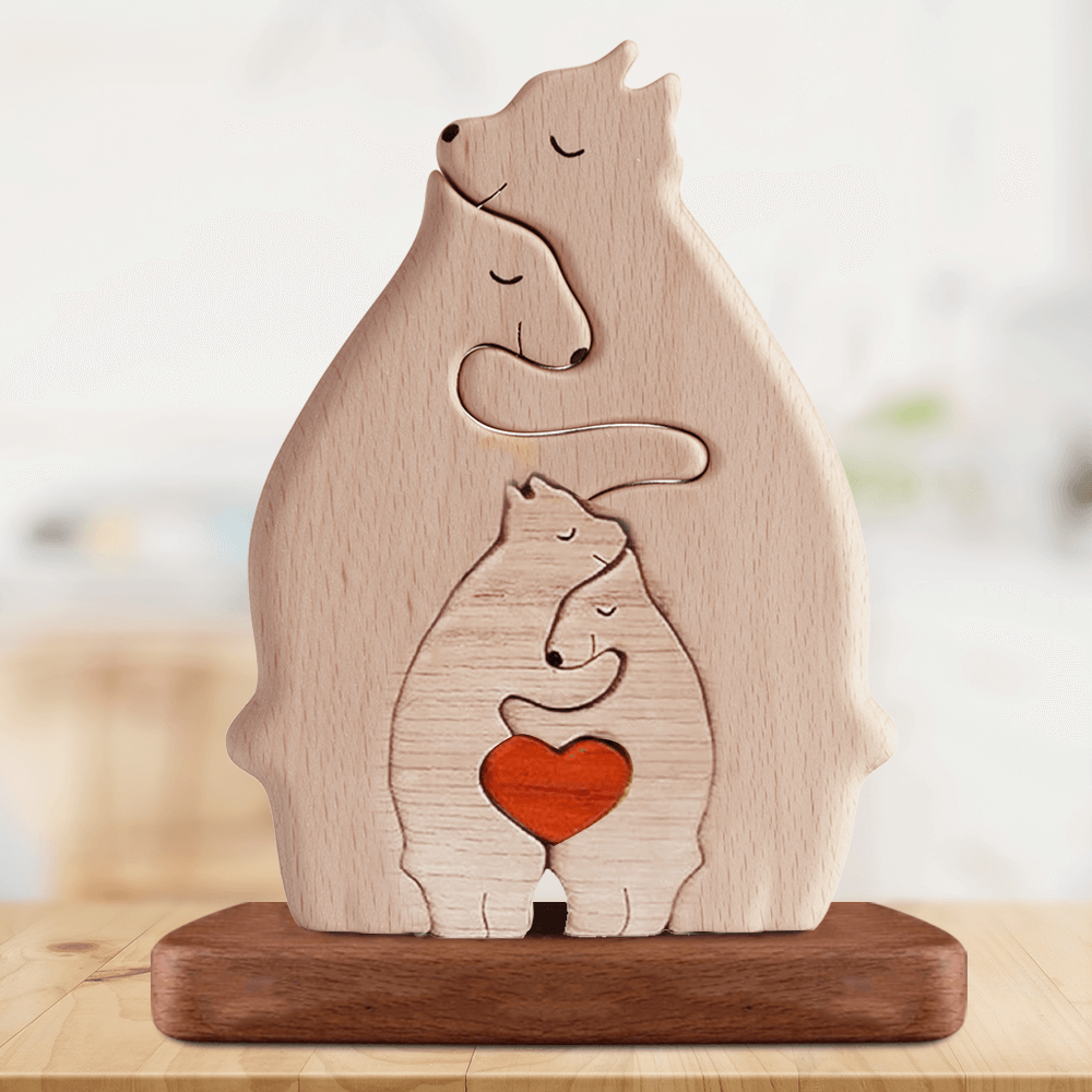 Personalized Wooden Bears Family - Puzzle Wooden Bears Family - Wooden Pet Carvings