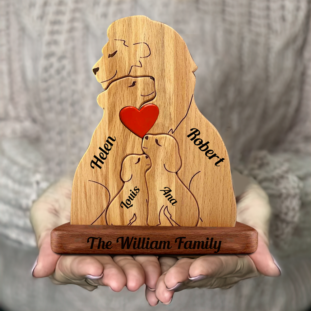 Personalized Lion Wooden Family - Puzzle Wooden Family - Wooden Pet Carvings