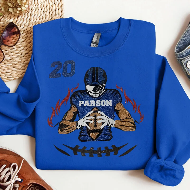 50% OFF馃張Shine On Game Day - Custom Glitter Football Player Crewneck Hoodie Tshirt