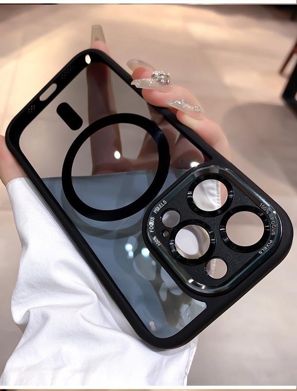 Clear Magnetic with HD Lens Film Phone case with wireless charging for iPhone 15 pro max/14/13/12