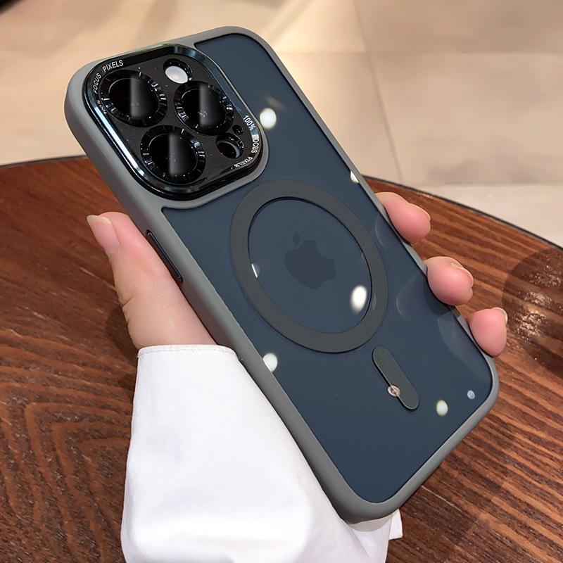Clear Magnetic with HD Lens Film Phone case with wireless charging for iPhone 15 pro max/14/13/12