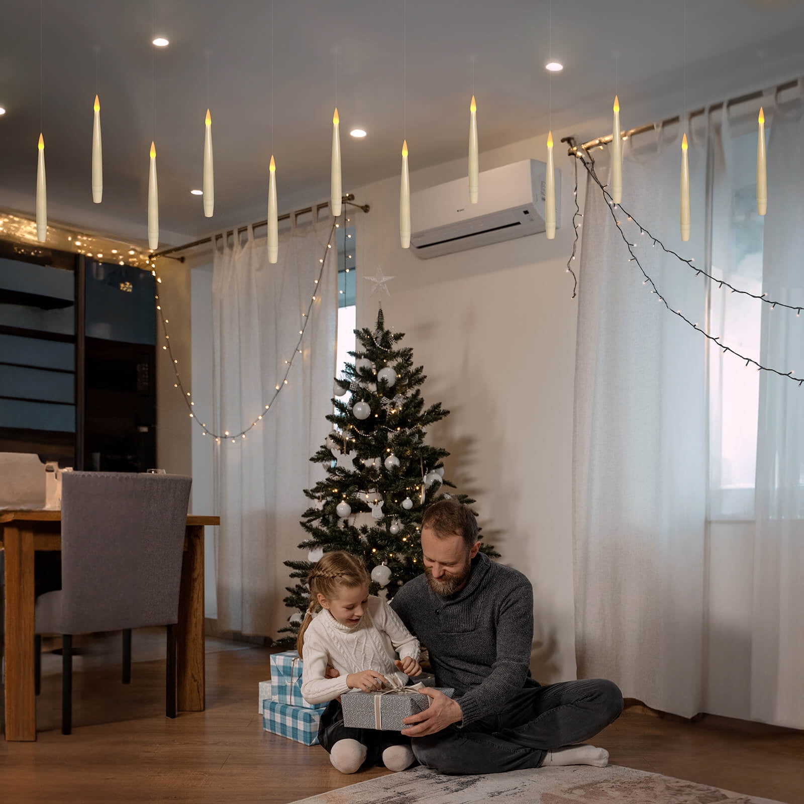 Floating Flameless Candles with Wand Remote and Timer, Halloween Christmas Theme Party Window Decor