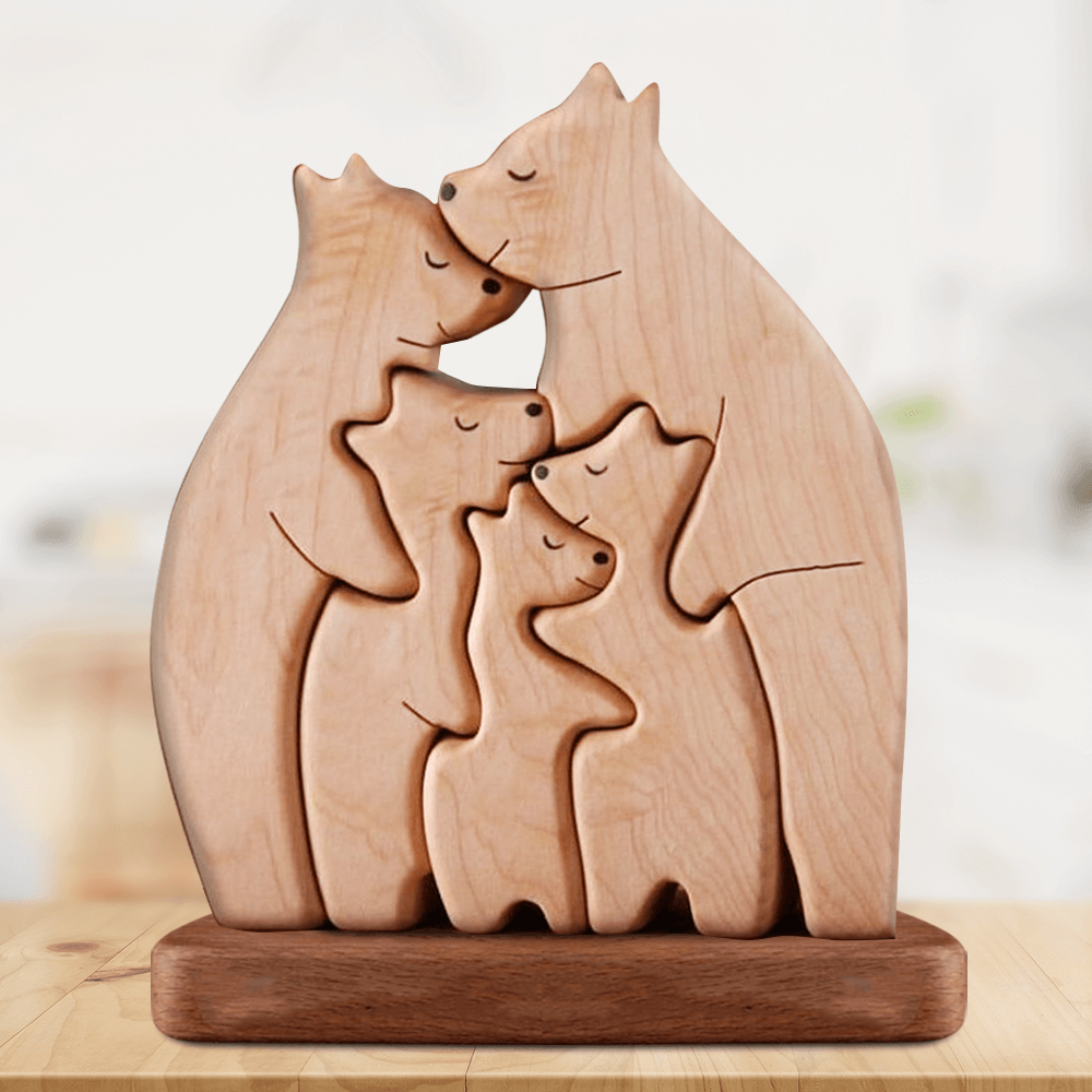 Personalized Wooden Bears Family - Puzzle Wooden Bears Family - Wooden Pet Carvings