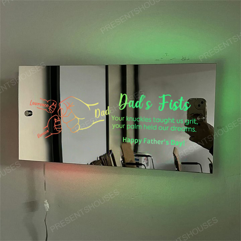 Dad's Hands Customized Dad And Child's Name Personalized Mirror Light