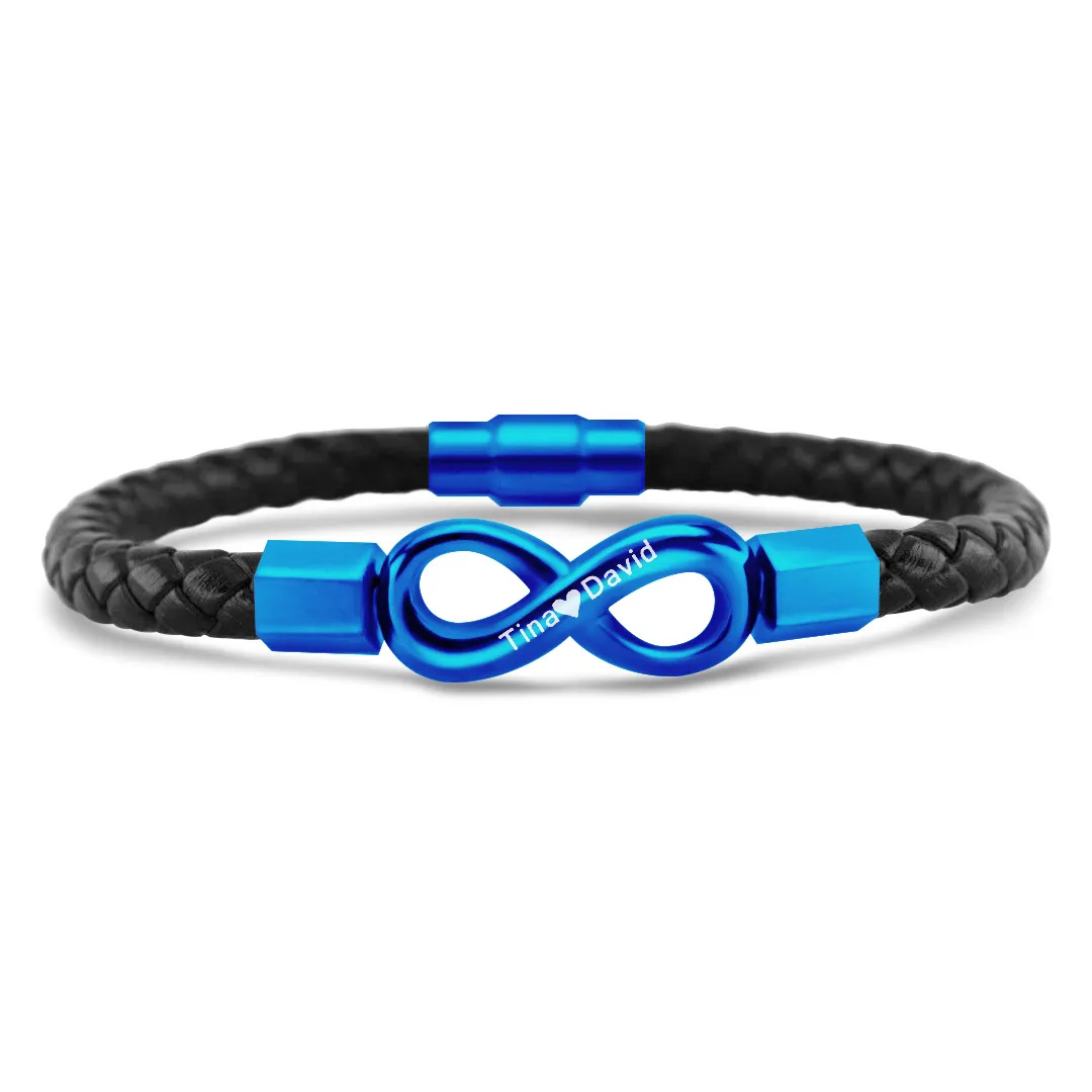 For Husband - Personalized 2 Names Infinity Leather Bracelet