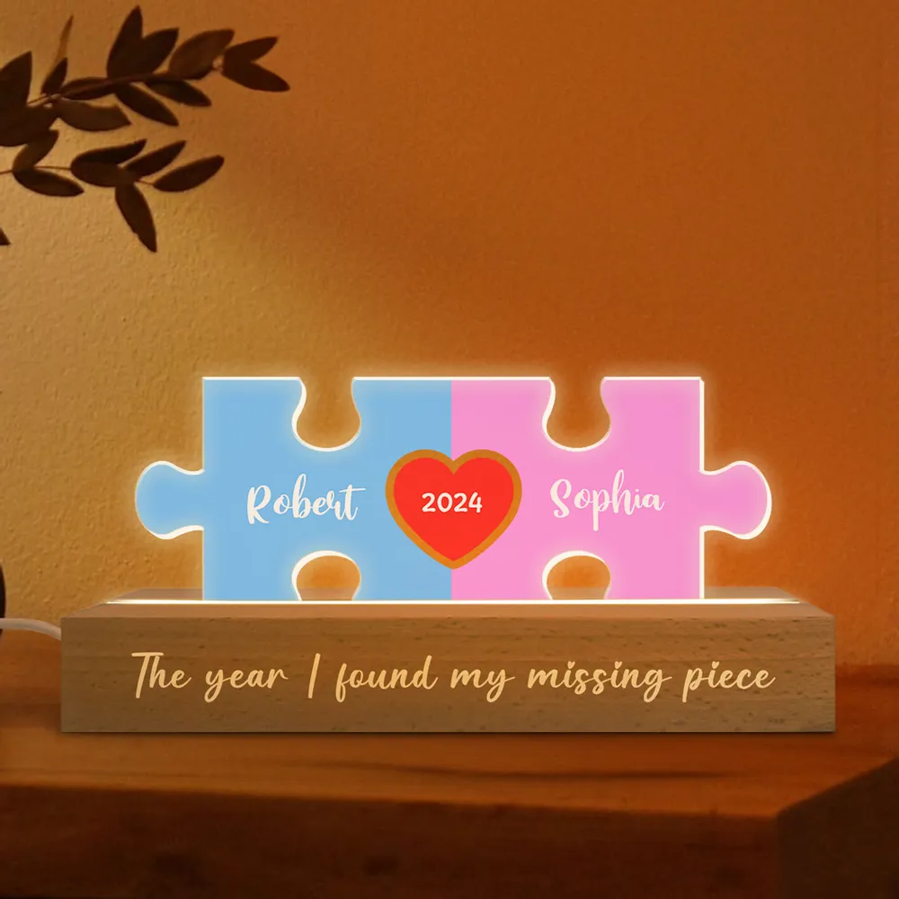 Love Is The Piece That Holds Us Together Couple Name Puzzle LED Night Light, Personalized Romantic Home Bedroom Decor For Couples, Valentine's Day Gifts For Her, For Him