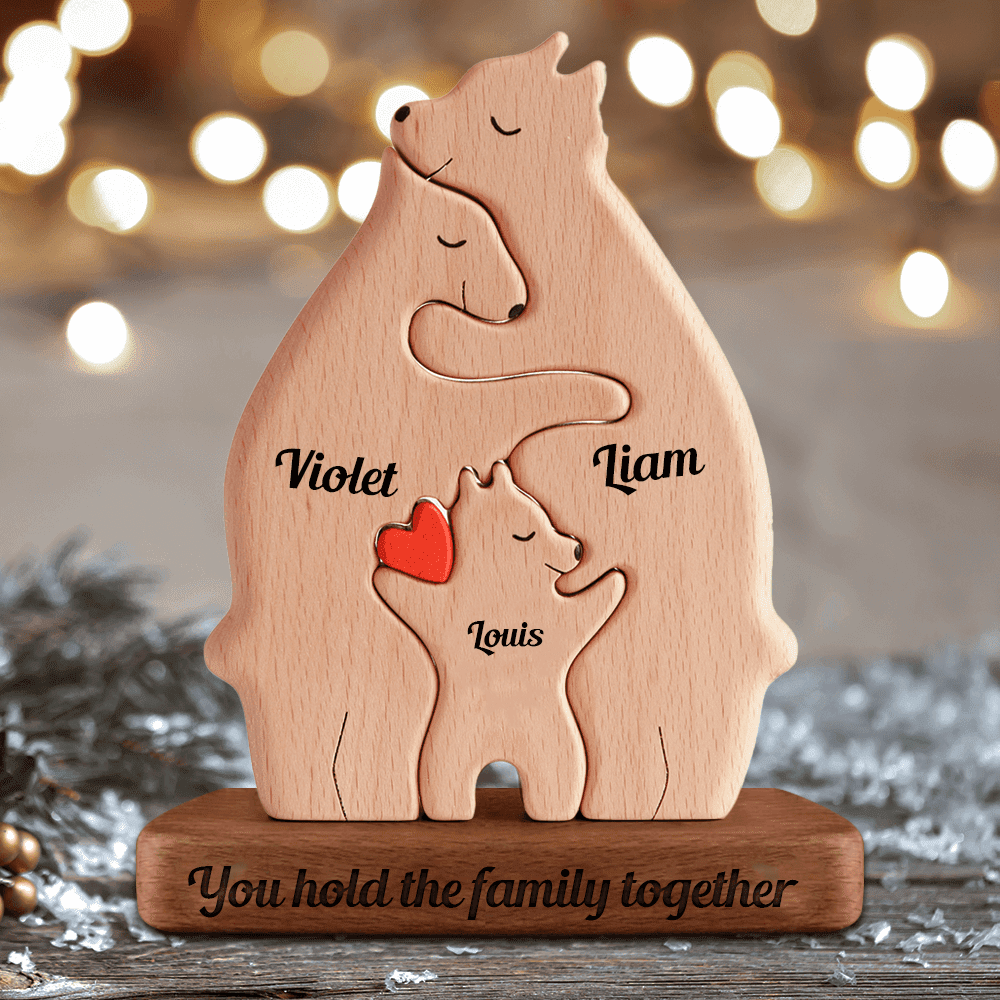 Personalized Wooden Bears Family - Puzzle Wooden Bears Family - Wooden Pet Carvings