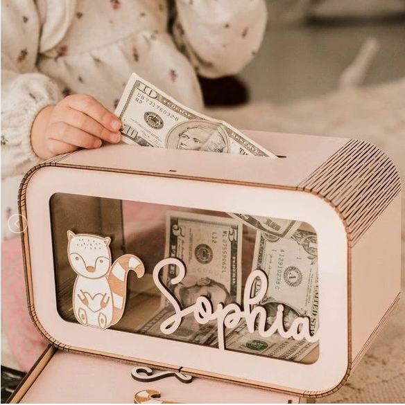 Personalized Wooden Piggy Bank with Name, Nursery Decoration, Name Piggy Bank