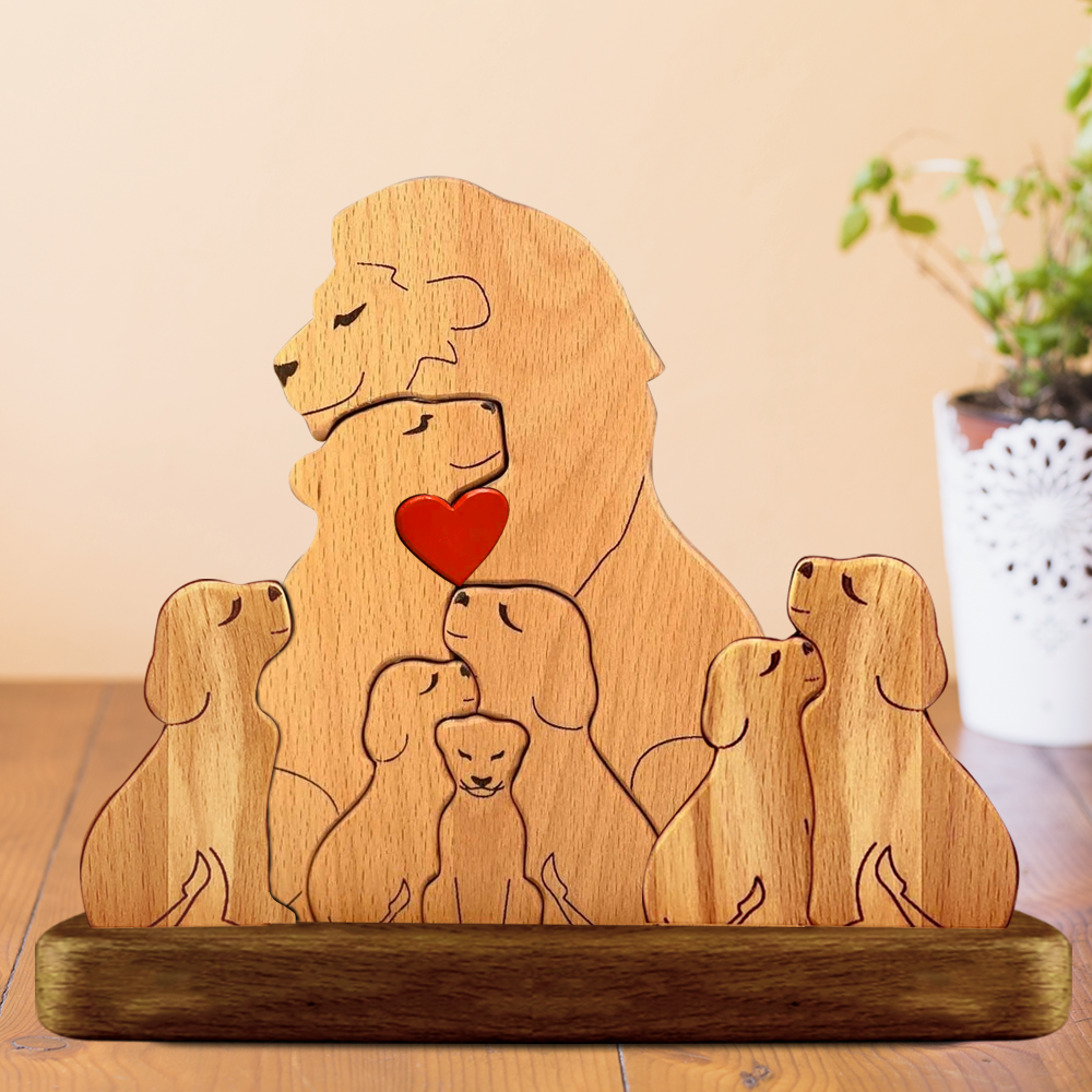 Personalized Lion Wooden Family - Puzzle Wooden Family - Wooden Pet Carvings