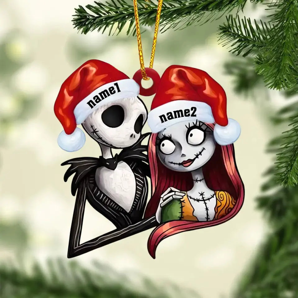 Personalized Halloween Ghost Couple with Name, Christmas Tree Skull Decoration
