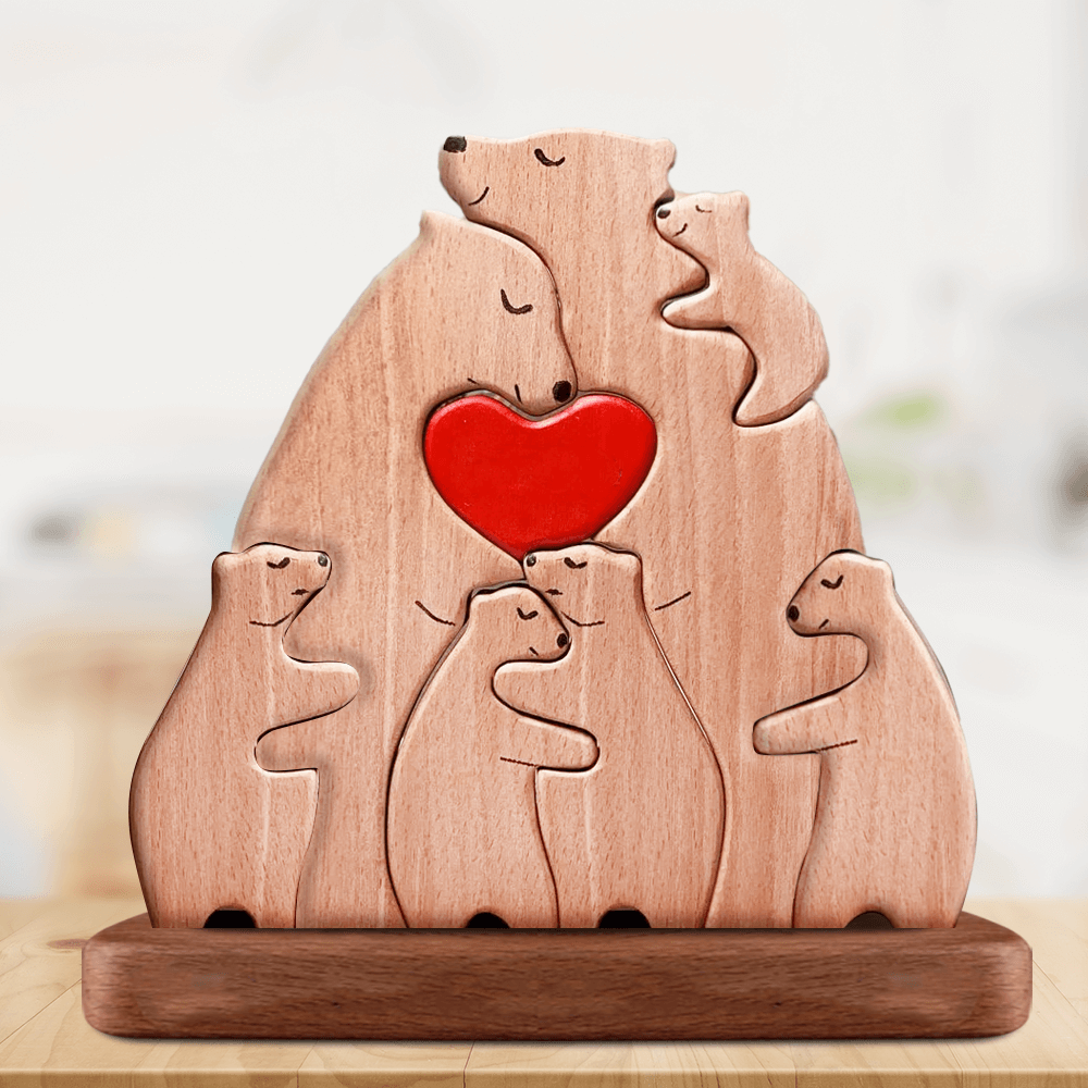 Personalized Wooden Bears Family - Puzzle Wooden Bears Family - Wooden Pet Carvings