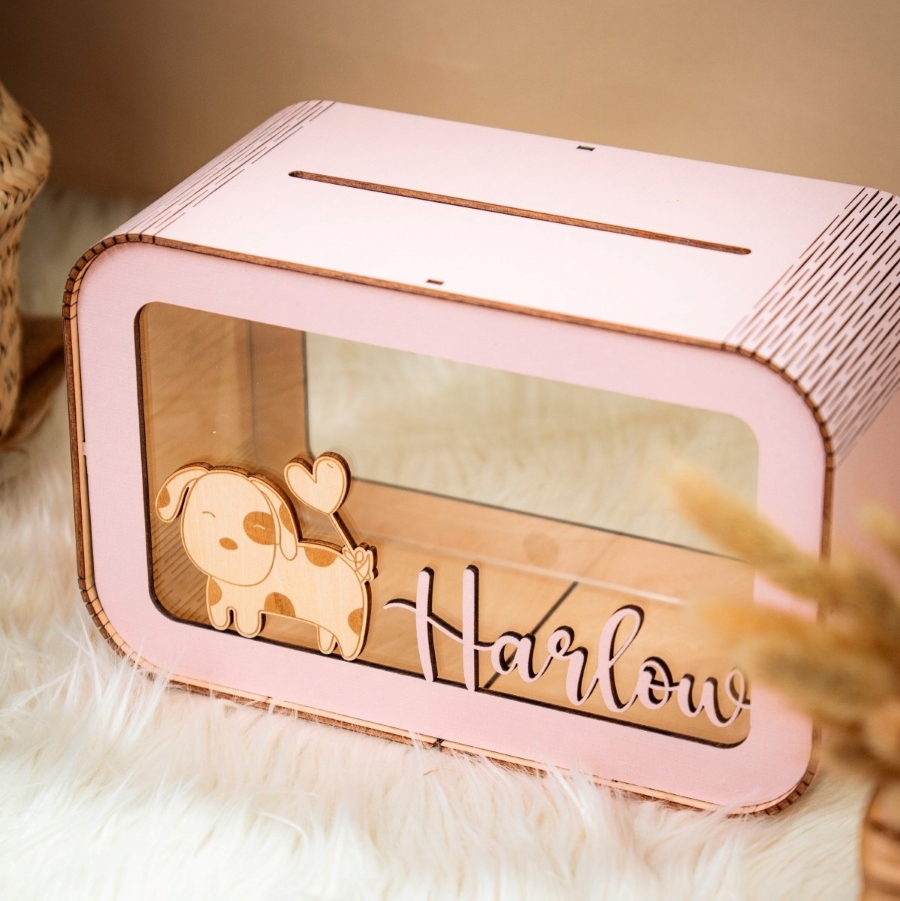 Personalized Wooden Piggy Bank with Name, Nursery Decoration, Name Piggy Bank
