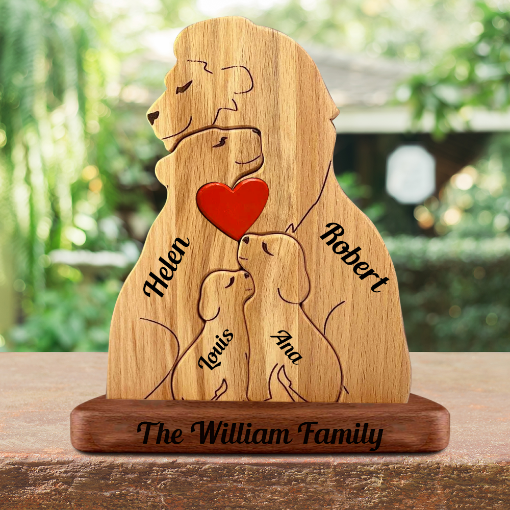 Personalized Lion Wooden Family - Puzzle Wooden Family - Wooden Pet Carvings