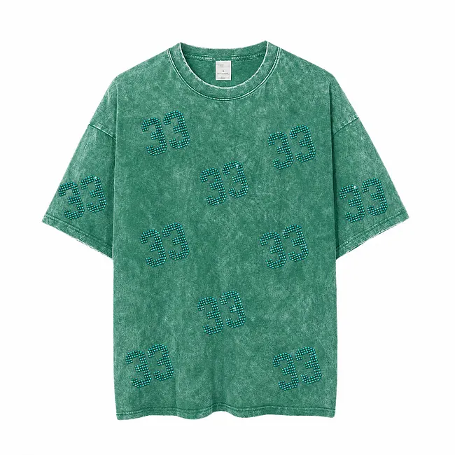Vintage Washed Game Day T-Shirt – Rhinestone Number Sports Team Spirit Tee 