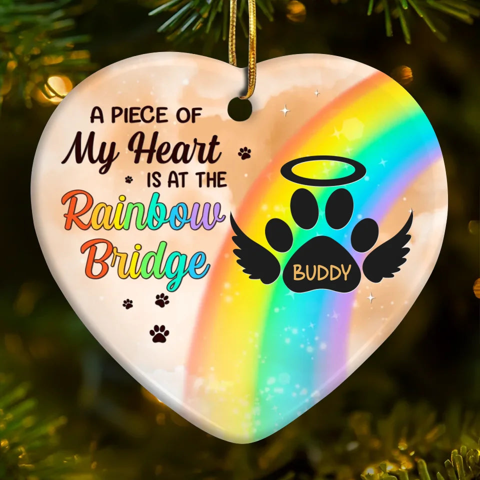 I Wish The Rainbow Bridge Had Visiting Hours - Memorial Personalized Custom Ornament - Ceramic Heart Shaped - Sympathy Gift, Christmas Gift For Pet Owners, Pet Lovers