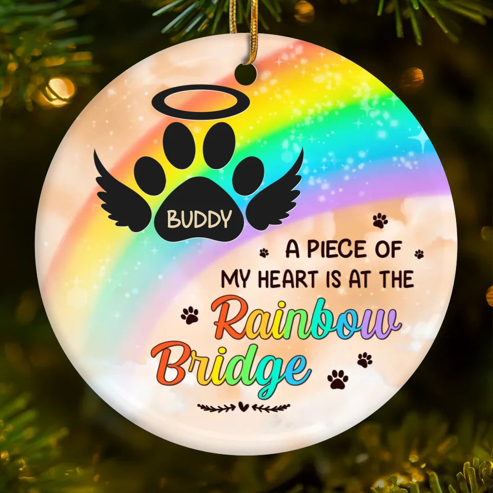 I Wish The Rainbow Bridge Had Visiting Hours - Memorial Personalized Custom Ornament - Ceramic Heart Shaped - Sympathy Gift, Christmas Gift For Pet Owners, Pet Lovers