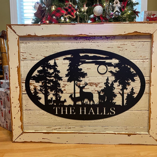 Personalized Oval Deer Metal Cabin Sign | Outdoor Hunting | Deer Hunter Gift | Custom Family Name Sign | Last Name Deer Monogram Cabin Decor