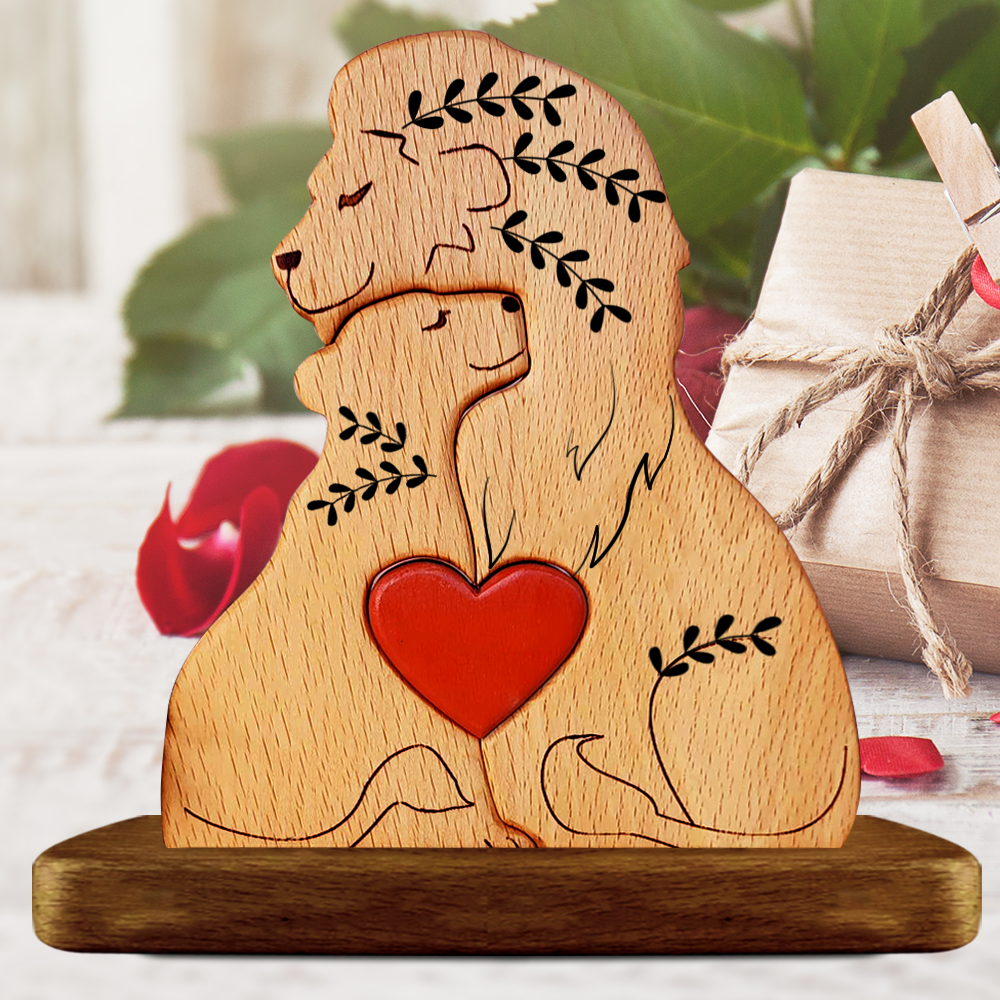 Married Lion Family Wooden Bears Family - Puzzle Wooden Bears Family - Wooden Pet Carvings