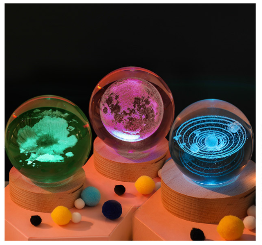 ❤️‍🔥Valentine's Day Sale🔥Custom Text Wooden Luminous Base 3d Crystal Ball Night Light 3D Galaxy Crystal Ball