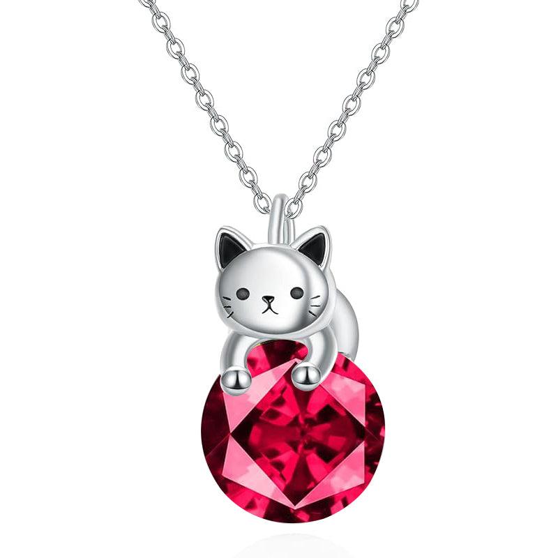 Cat Necklace with Birthstone 925 Sterling Silver Cat Pendant Necklace Gift for Women