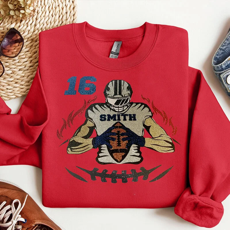 50% OFF馃張Shine On Game Day - Custom Glitter Football Player Crewneck Hoodie Tshirt