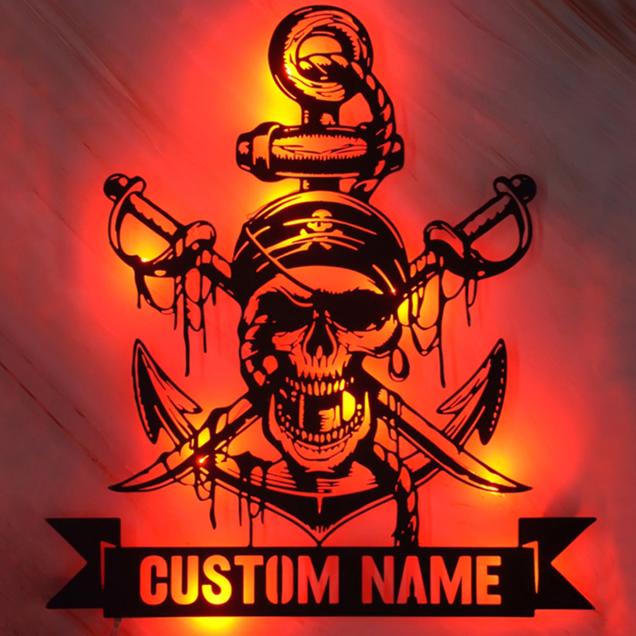 Personalized Pirate Skull Sword Metal Name Sign