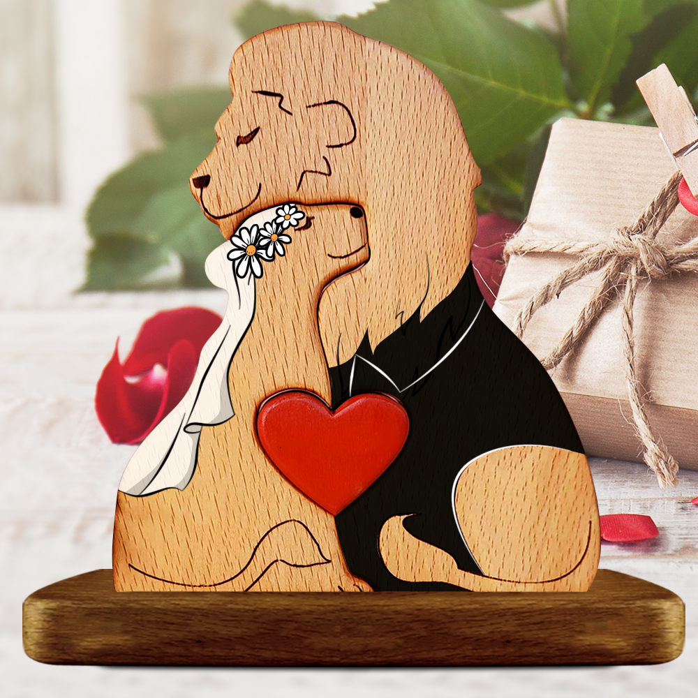 Married Lion Family Wooden Bears Family - Puzzle Wooden Bears Family - Wooden Pet Carvings