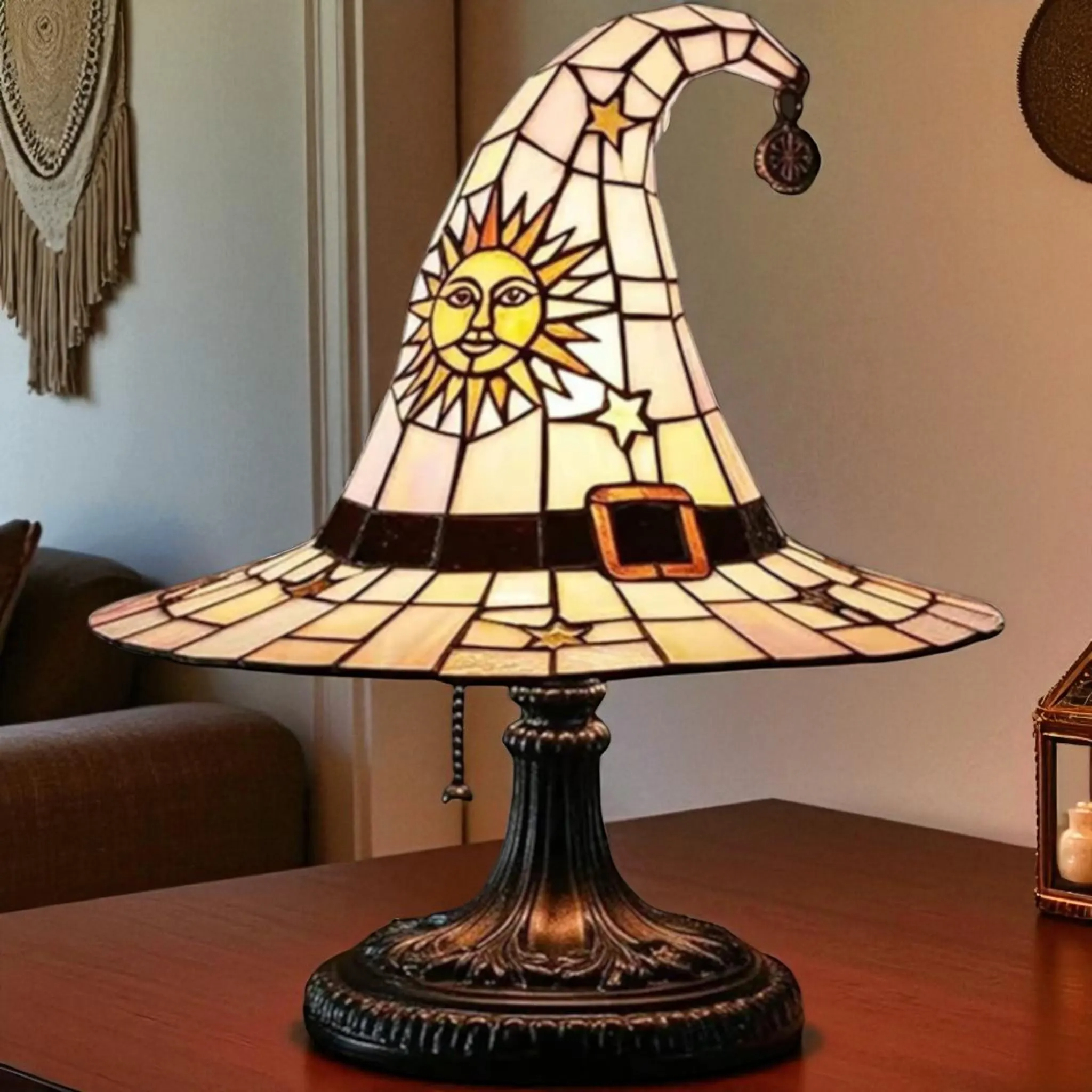 Halloween LED Stained Glass Witch Hat Lamp
