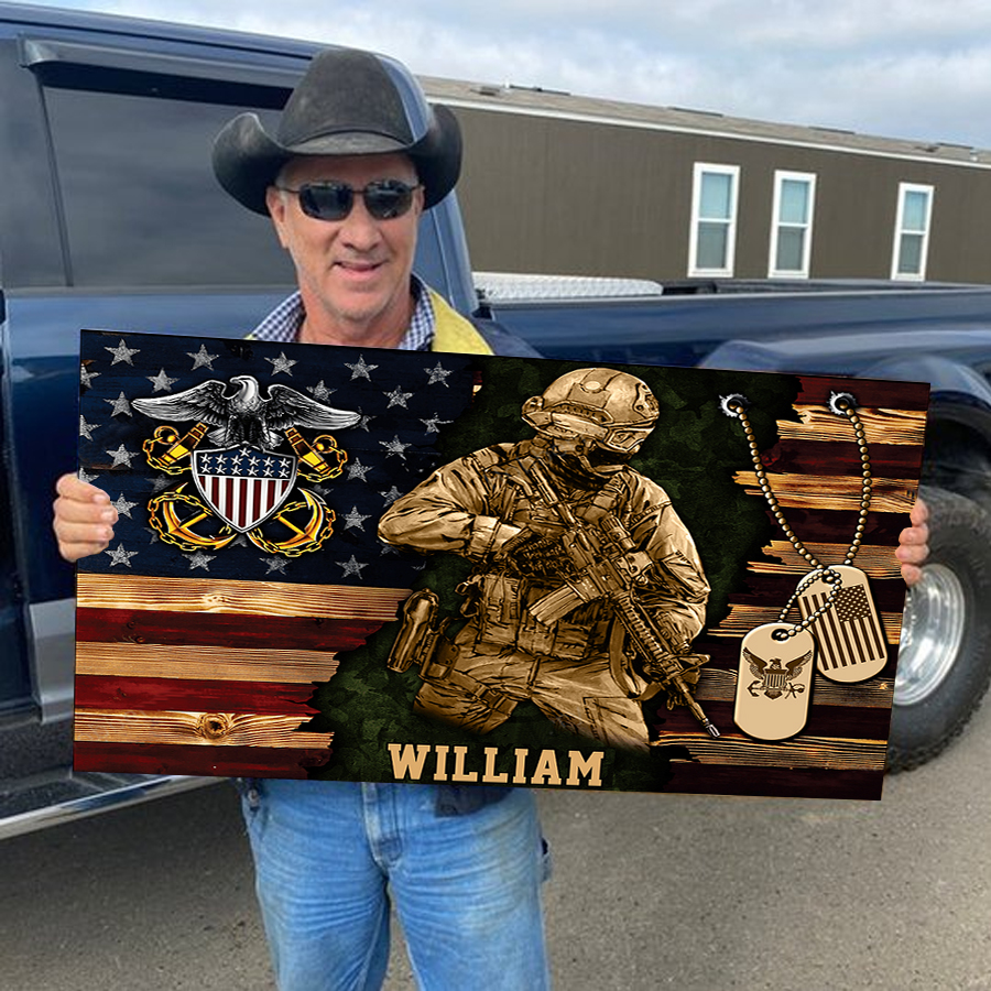 Personalized Wood Military Soldier Flag Board