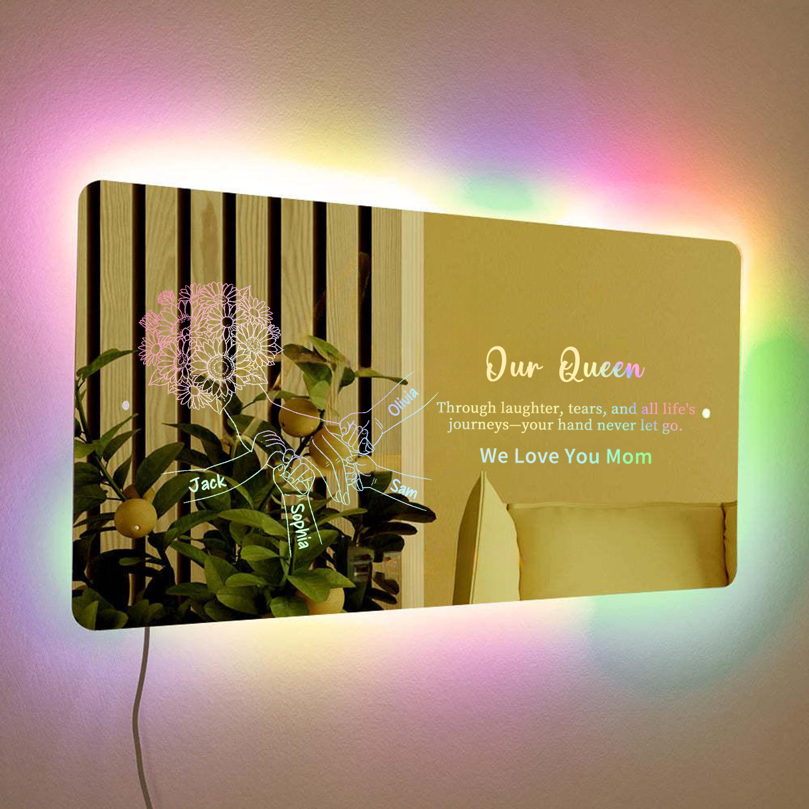 Personalized Mom Holding Hands Mirror Light – Custom Mother’s Day Gift for Mom