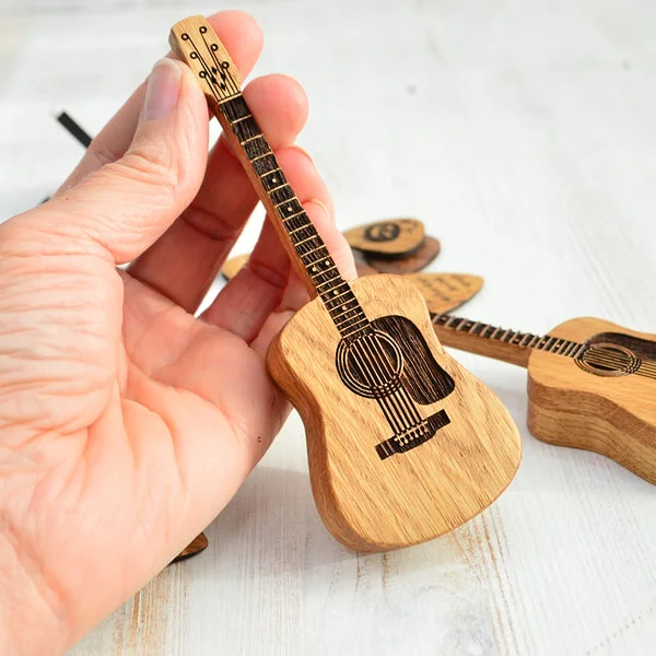 Wooden acoustic guitar pick box with stand, personalized guitar box for pick