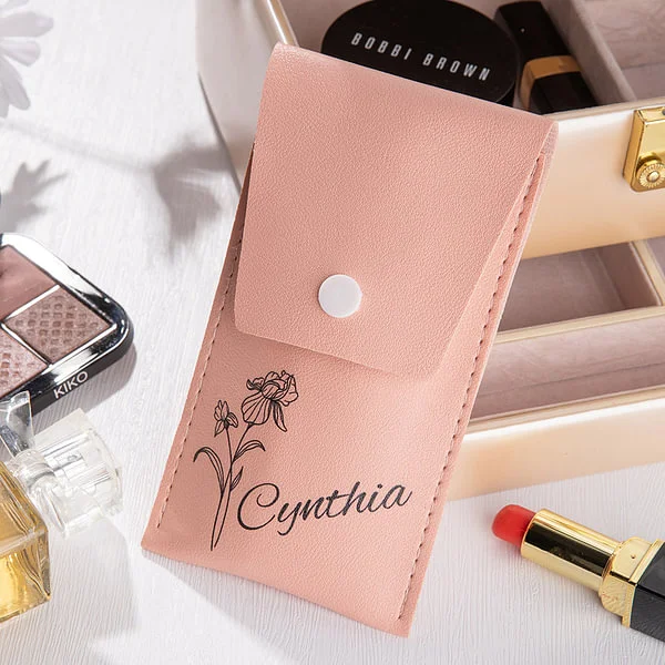 Personalized Birth Flower Makeup Brush Bag with 8 Pcs Makeup Brushes Birthday Wedding Christmas Gift for Girlfriend Mother Friend