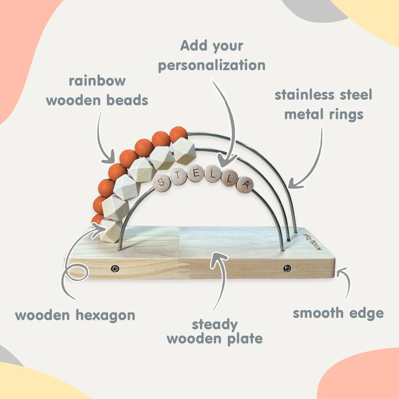 Personalized Rainbow Abacus, Montessori Nursery Decor Bohemian Toys AU New SKY