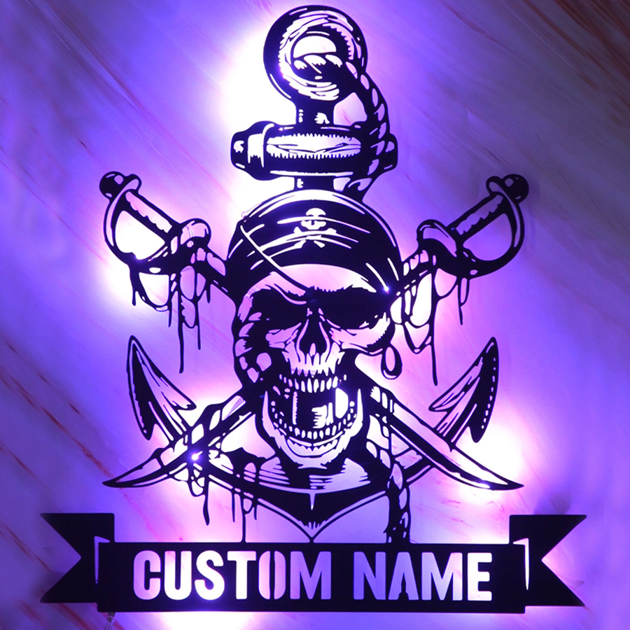 Personalized Pirate Skull Sword Metal Name Sign