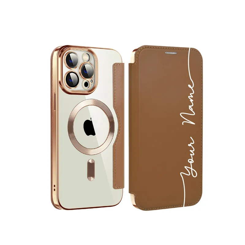 Personalized Leather textured flip phone case