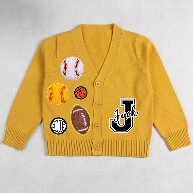 Personalized Hand Patch Color Kids Button Cardigan