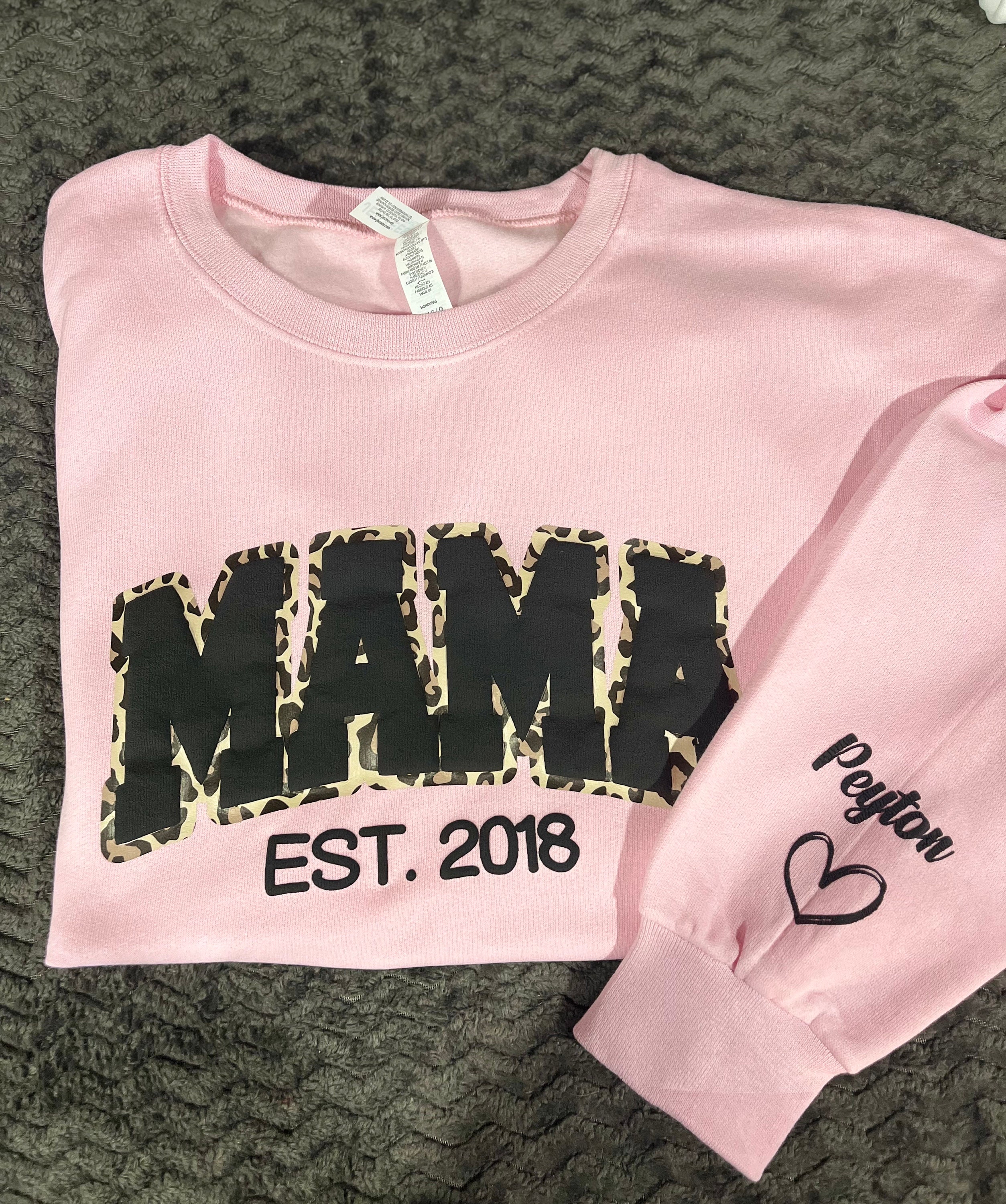 Mama Leopard Print Personalized Sweatshirt or Hoodie with Kids Name Sleeve Gift Sweatshirt New Mom Sweatshirts gift