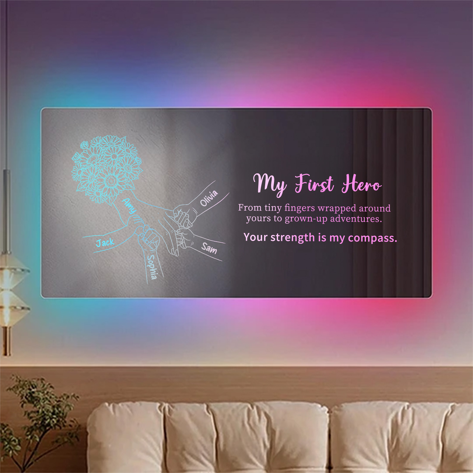 Personalized Mom Holding Hands Mirror Light – Custom Mother’s Day Gift for Mom