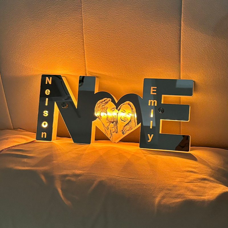 Personalized letter heart photo led mirror light